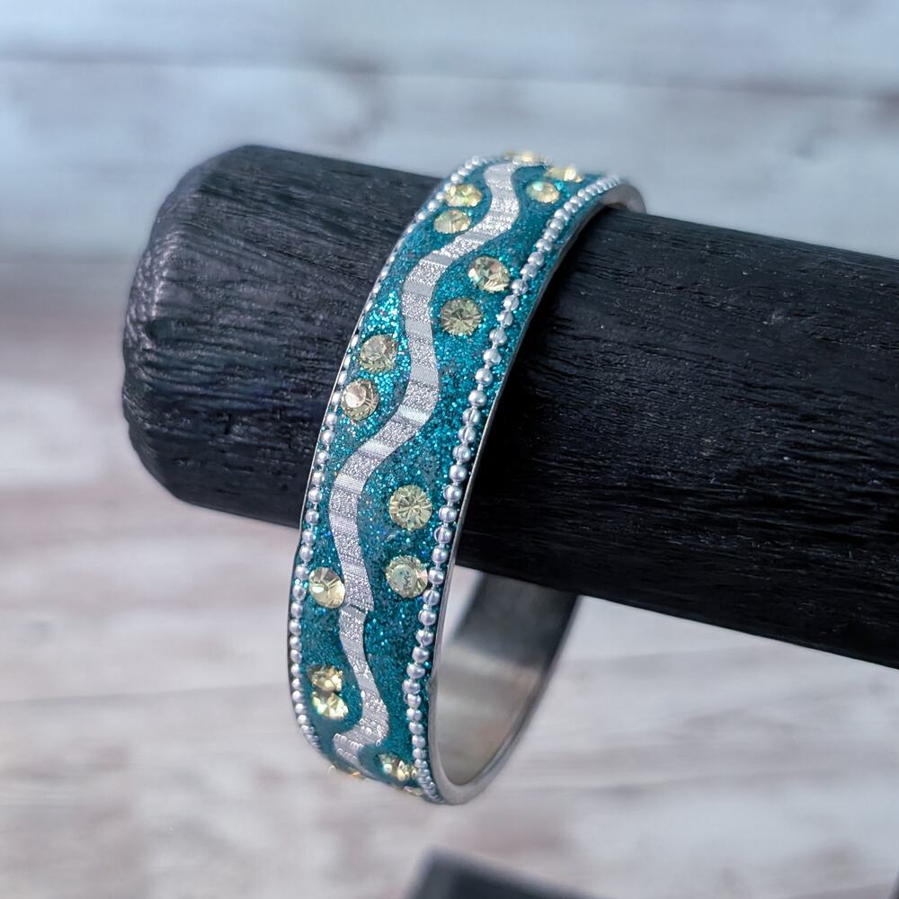 Vintage Bracelet - Blue with Glitter and Faux Gems